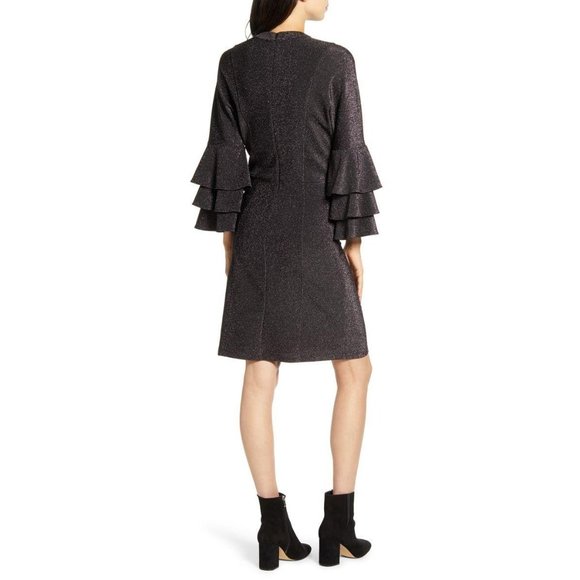 Scotch & Soda Metallic Ruffle Sheath Dress in Black X-Small New women’s cocktail - Picture 3 of 10